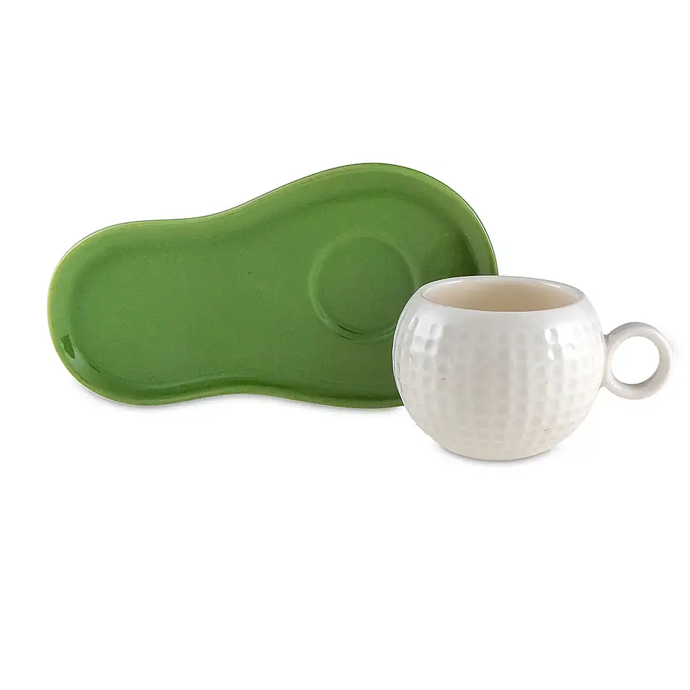Jumbo Golf Line Tek Kişilik Beyaz/Yeşil Fincan Takımı - 1